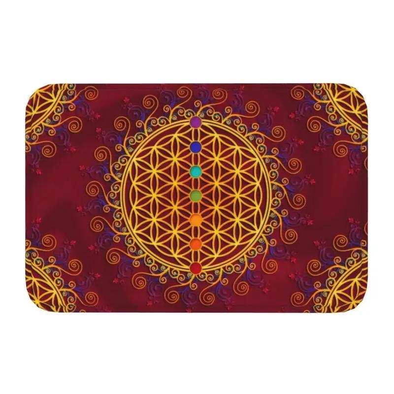 Fußmatte „Blume des Lebens“ für Küche, Bad, Garten, Terrasse oder Balkon – rutschfest, ideal für den Außenbereich, spirituell, Yoga, Zen und als Mandala-Fußmatte.