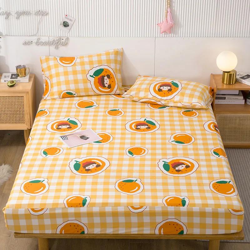 Pure Cotton Printed Fitted Sheet Only Non-Slip Protective Cover for Bedroom  (no Pillowcase)
