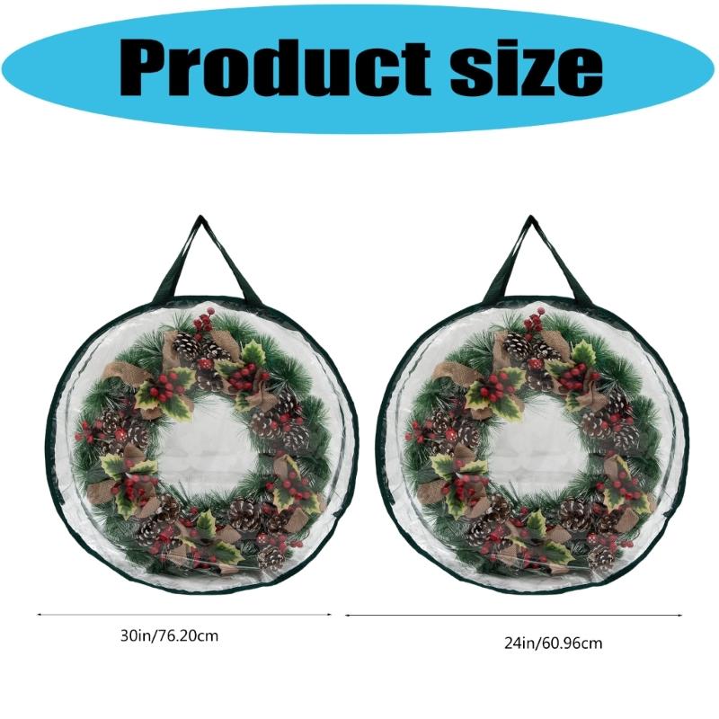 Transparent Holiday Decoration Organiser Bag With Reinforced Zippers Lightweight PVC Materials Wreath Protective Case