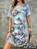 Fashion 3D Print Summer Dress Loose Casual Short Sleeve O-Neck Mini Dress