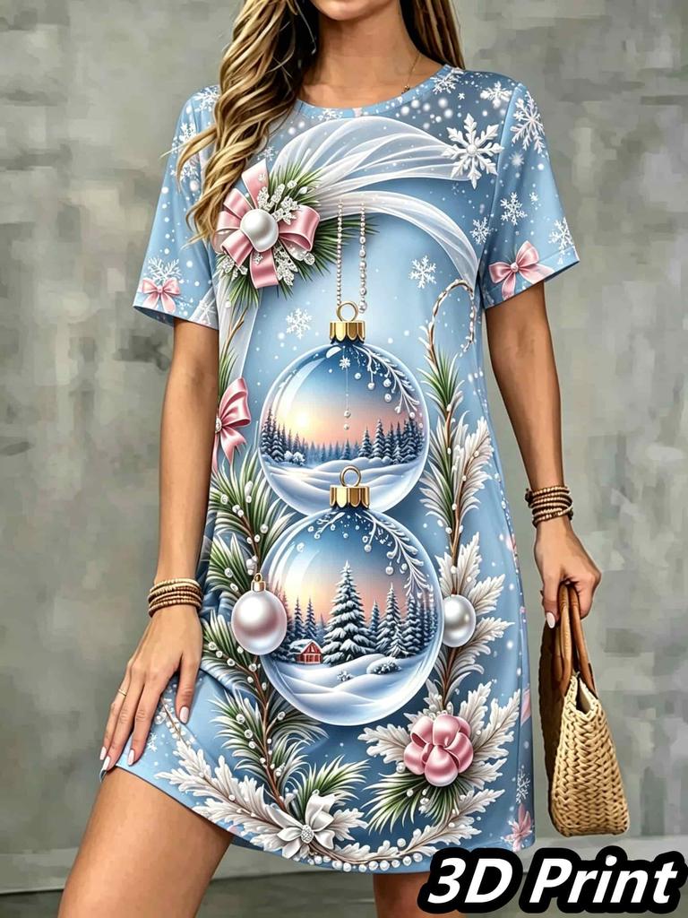 Fashion 3D Print Summer Dress Loose Casual Short Sleeve O-Neck Mini Dress