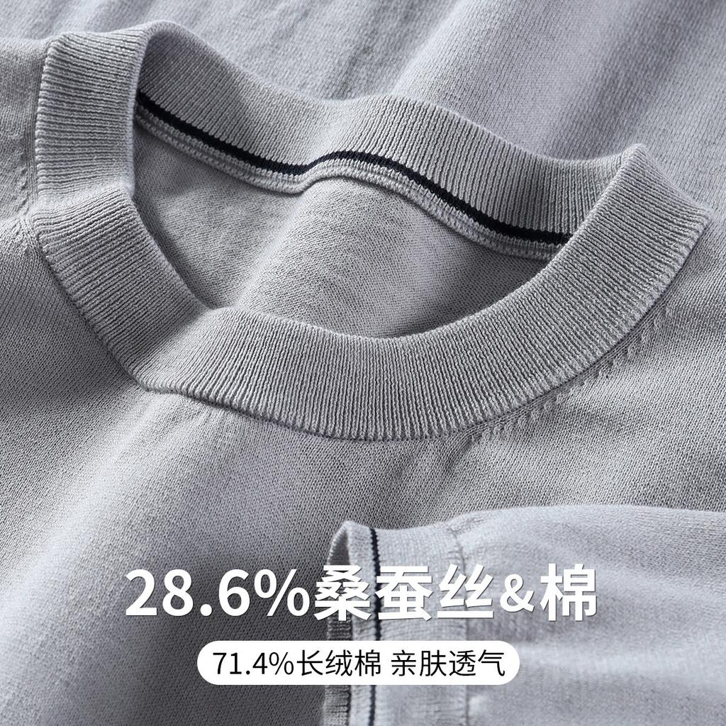 [28.6% Mulberry Silk] Autumn Round Neck Knitted Shirt Short Sleeved T-shirt Men's Business Casual Base Shirt