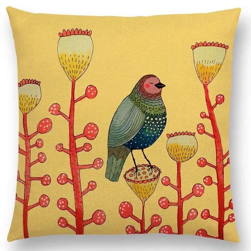 New Arrivals Watercolor Little Birds Pillow Case Floral Home Decor Cushion Cover
