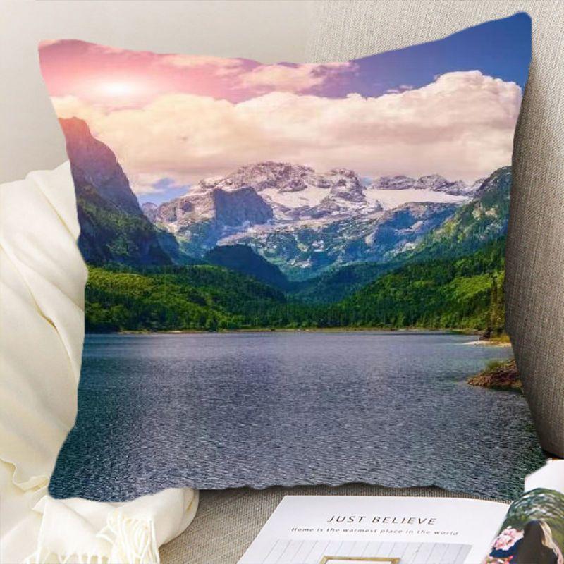 "Nature's Wonders Throw Pillow Covers - Mountain, Waterfall & Sunset Scenic Cushion Cases"