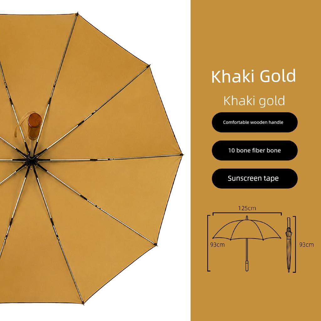 Ten-Bone Solid Wood Handle Automatic Umbrella with Colorful Coating, Sun Protection, Uv Protection, Reinforced, Storm-Resistant, Suitable for Both