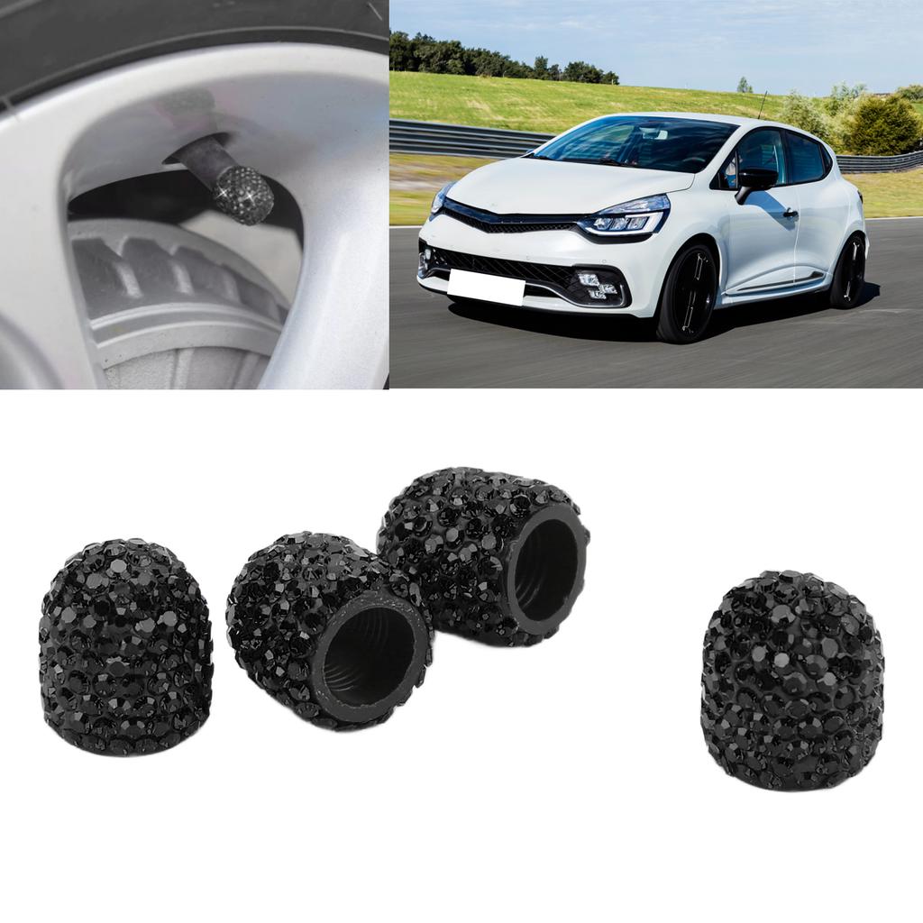 4 Pcs Bling Valve Stem Caps 15mm Stem Air Cover Tire Decoration Universal for Car MotorcycleBlack