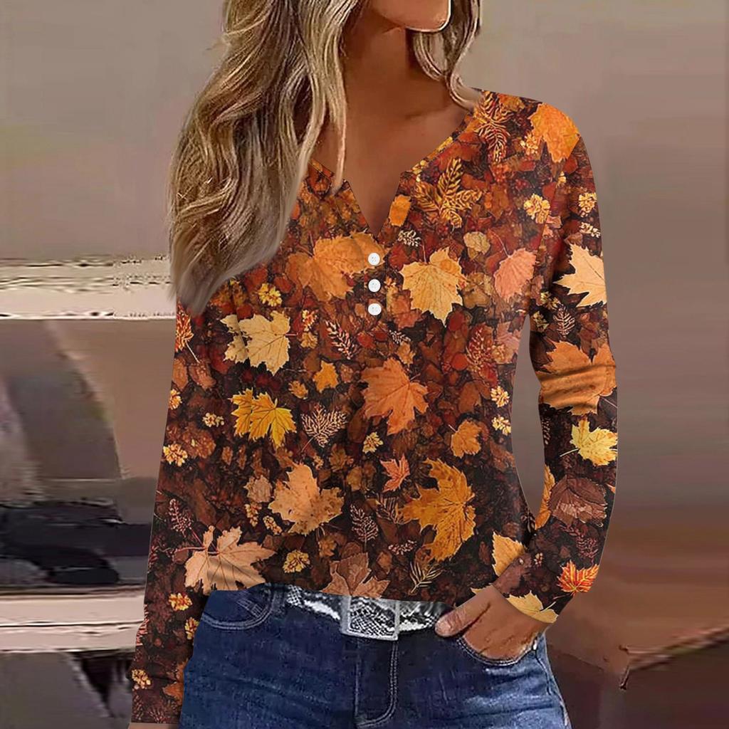 Dámské tričko Tričko Knoflíček Dlouhý rukáv Denní víkendová móda Basic Top s výstřihem do V