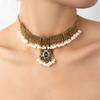 European & American Exotic Style Jewelry Set: Bohemian Clavicle Necklace with Pearls and Tassel Earrings Inlaid with Zircon Diamonds.