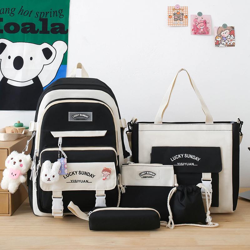 Schultasche Fünfteilige Schultasche für weibliche Grundschüler Campus klein frisch große Kapazität Mittelschule High School Rucksack Belastung