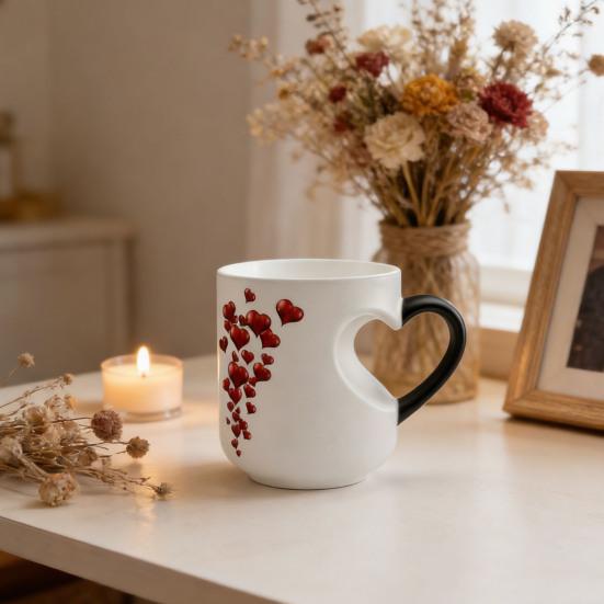 Kubek Zmieniający Kolor w Kształcie Serca 11oz Magiczny Ceramiczny Kubek Odkrywa Ukryty Wzór Kubek do Kawy z Gorącymi Napojami Romantyczny Prezent dla Miłośników Kawy i Herbaty