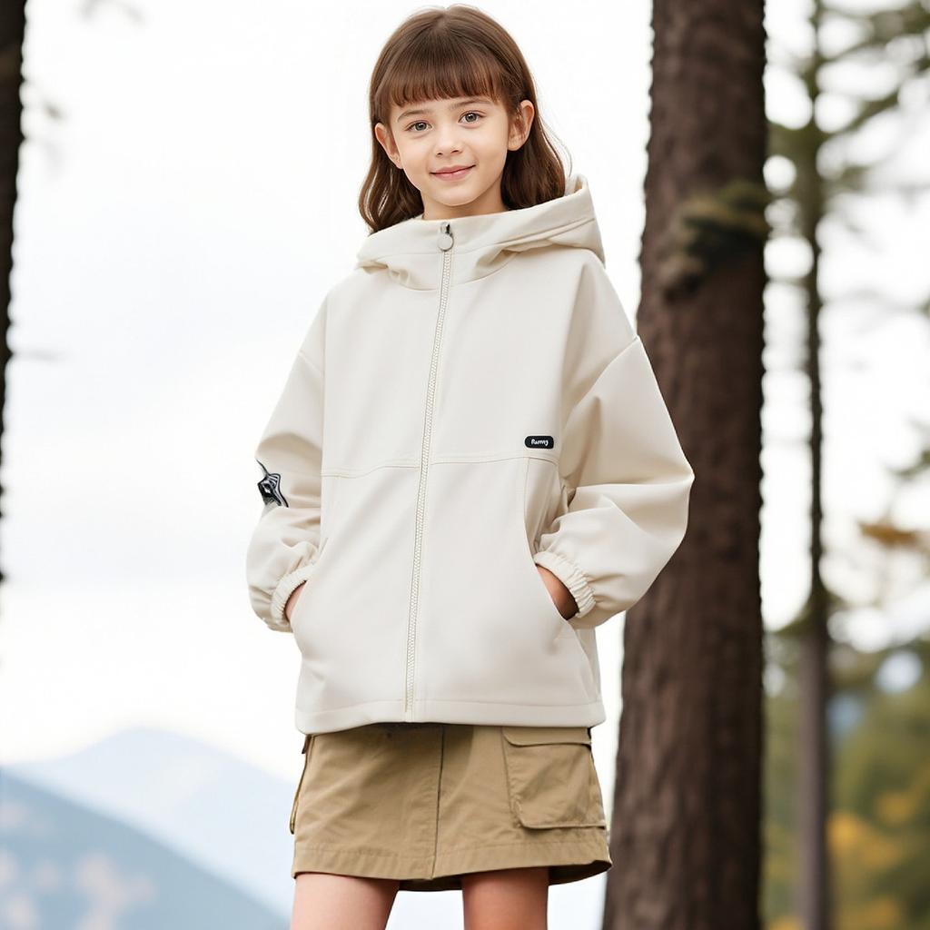 Girls' Loose Medium To Long Hooded Coat