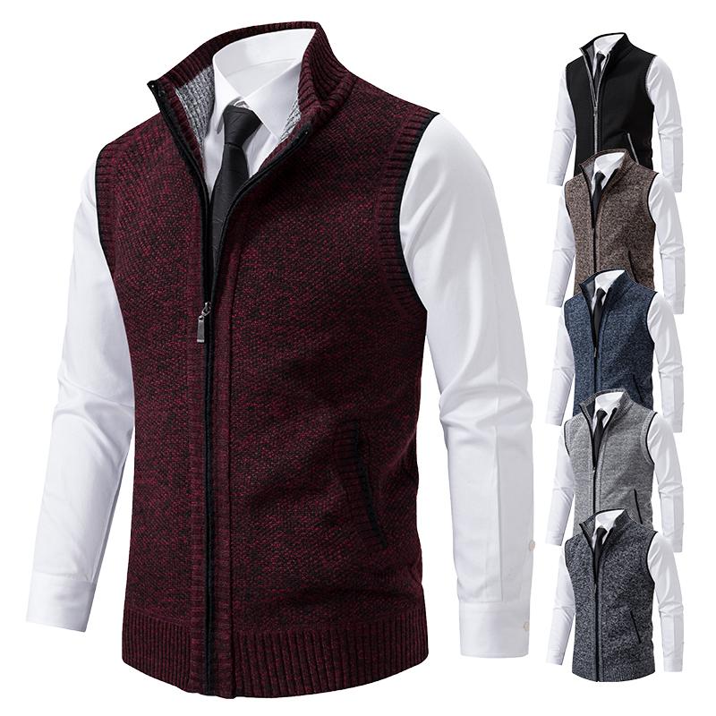 Gilet Maglione Senza Maniche Lavorato a Maglia da Uomo Lana Velluto Cardigan con Cerniera Collo Reversibile Pullover Maglione a Collo Alto Cappotto Maglia Gilet Maglia