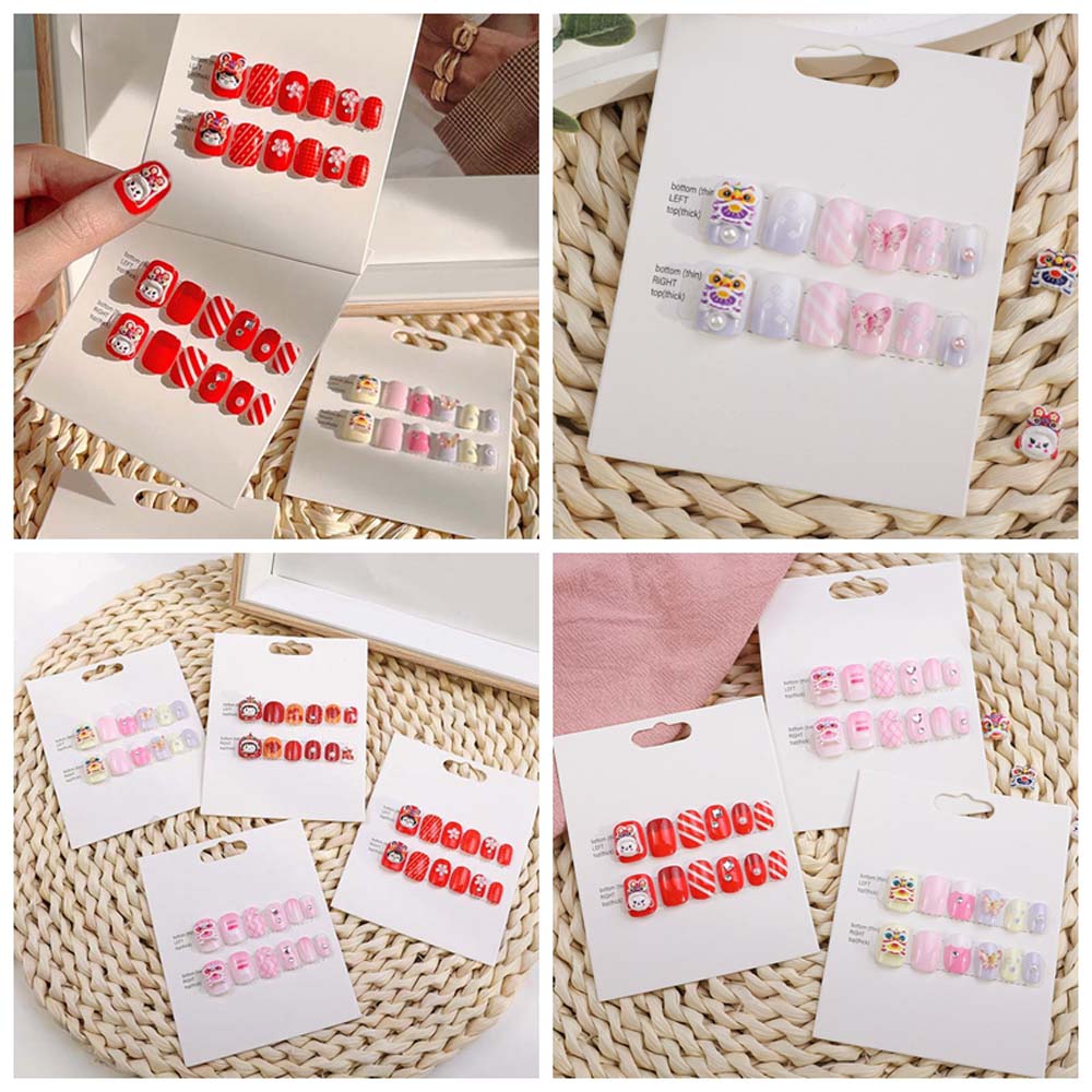12Pcs/set Lion Dance Children New Year False Nails Kids Fake Nail Extension  Children's Day Gift