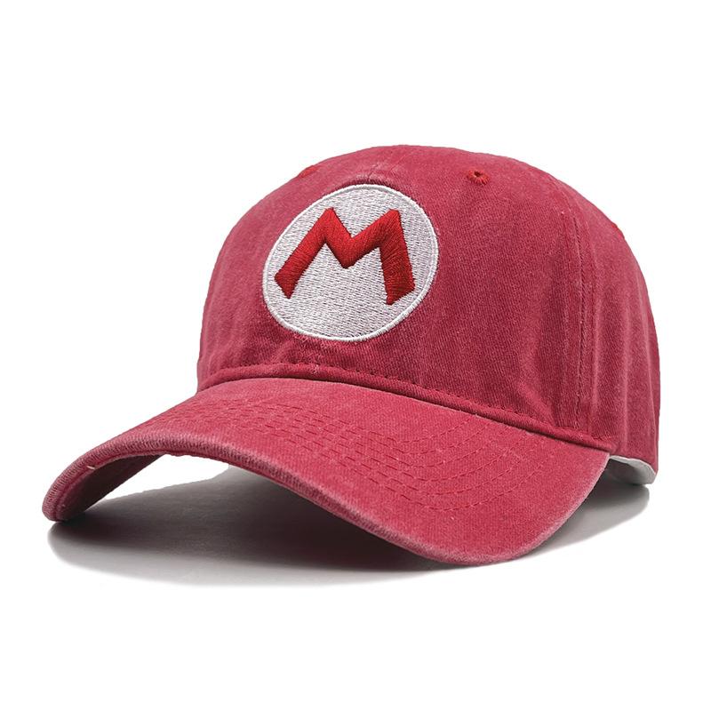 Tide Wash Mario Baseball Cap Cartoon Casual Hat Summer Fashion Embroidery Letter Sunshade Sunscreen Cap Adjustable красный