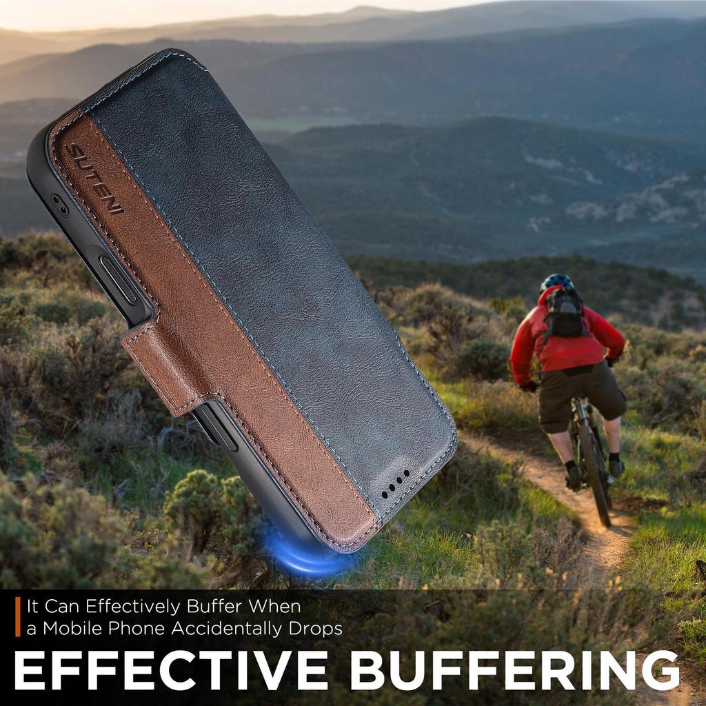 Capa de Couro Magnética Flip para iPhone 17 Pro Max/Samsung S25U com Carregamento Sem Fio