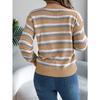 Fashionable Women's Casual Openwork Colour-Block Striped Lantern-Sleeve Pullover