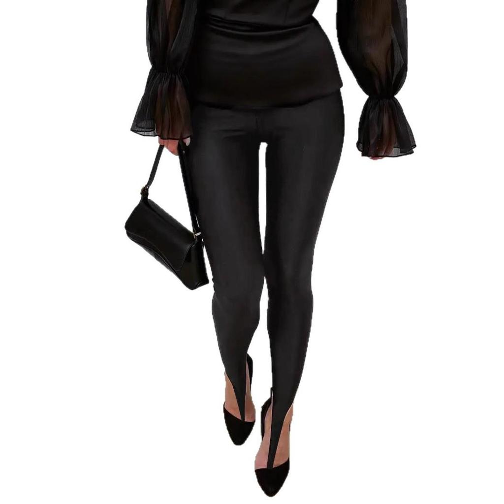 Euro-Amerikanische High-Waist Glitzer-Leggings mit silbernem Glitzer-Bund