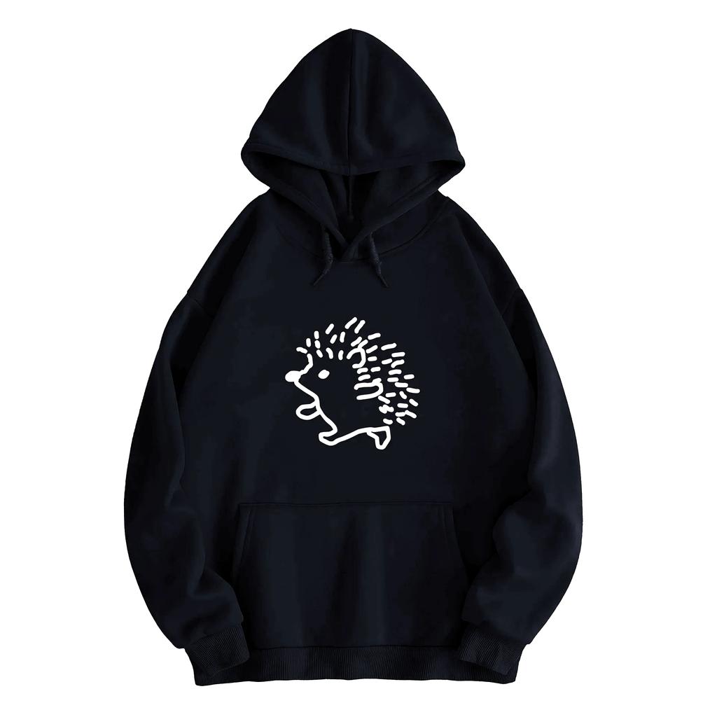 Men's and Women's Casual Hoodie Pullover Spring and Autumn Fashion Casual Hoodie Line Hedgehog Print plus size Top