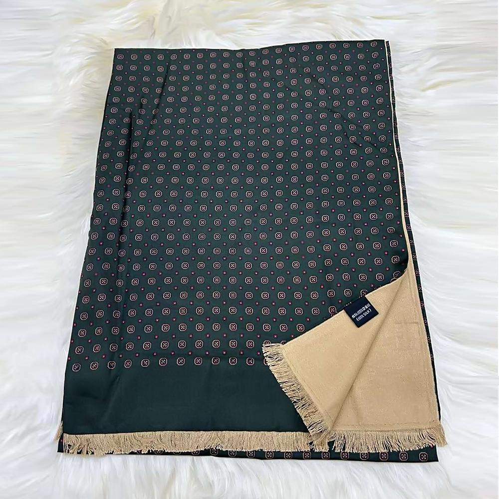 

BYSIFA|Grey Men s Mulberry Silk Scarf Tie Thicken Fall Winter Silk Male Business Scarves Neck Cravats Printed Blue,Dark Green