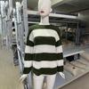 Vintage Women O-Neck Pullover Sweater Loose Long Sleeve Striped Blocking Color Knitted Knitwear Autumn Winter Top