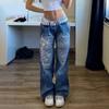 Vintage Harajuku Gedruckt Gerade Bein Jeans Frauen Koreanische Kausalen Streetwear Niedrige Taille Baggy Jeans Blau Oversize Damen Mode Jeans