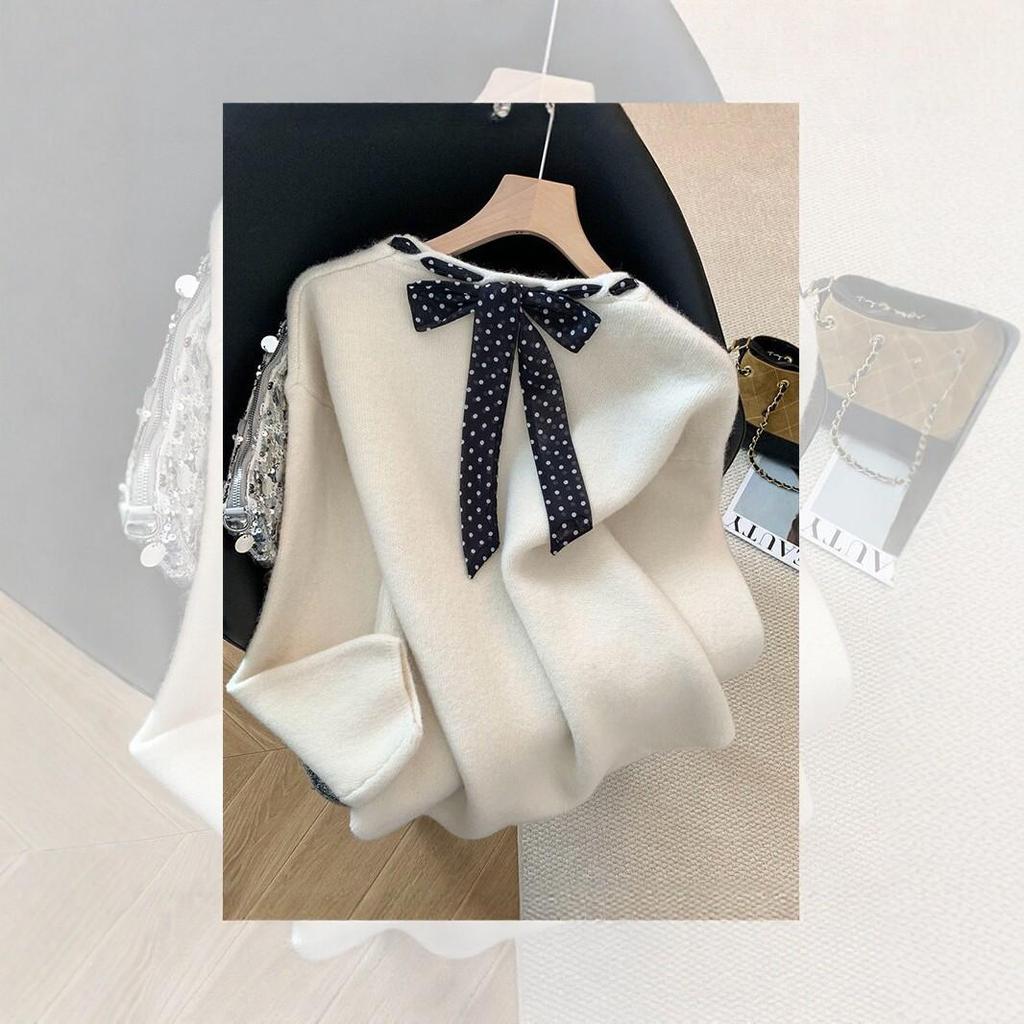 Elegant Red Lace-Up Bow Sweater for Women – Soft Knit Top for Autumn & Winter