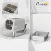 Extra Large Stainless Steel Litter Box, Enclosed Cat Litter Tray with Scoop, Deodorizer Bag, Front-Entry and Top-Exit