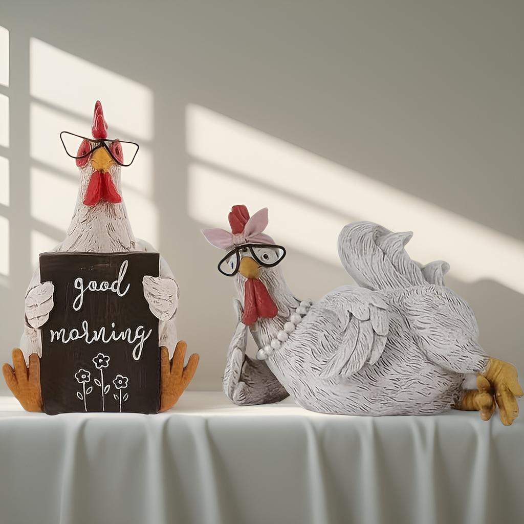 JYL TS/045,Creative Resin Craft Rooster and Hen Figurine for Office Decor Cute Stress Relief Gift