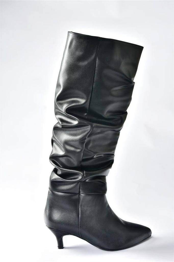 Women Modern Stylish Fashion Boots Boots Faux Leather Black Low Heeled Drawstring Boots