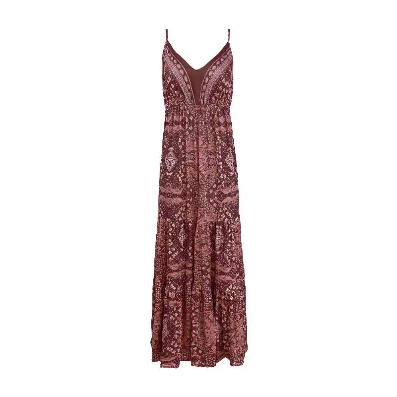 GMXIA Women's Boho Halter Long High Waist V-Neck Printed Floral Dresses