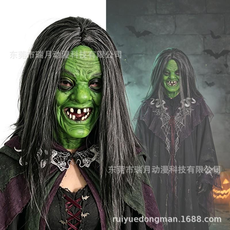Halloween Witch Mask Cosplay Green Face Adult Women Party Costume