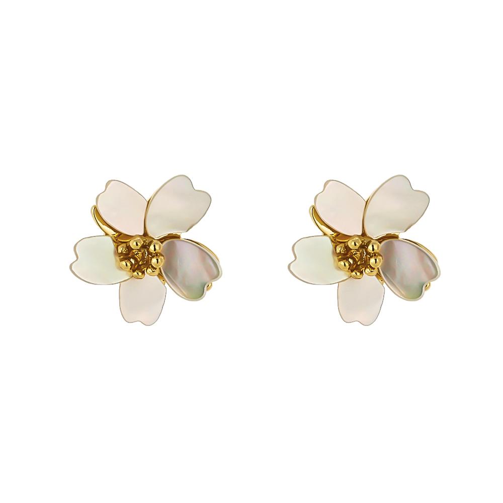 

Yhpup Natural Shell Flower Stud Earrings White Plant Fancy Sweet Brincos 16 K Plated Metal Jewelry for Women Party Accessories