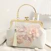 Chinese Style Embroidered Flower Shoulder Bag Elegant Handbags Small Square Bag Wedding Party Pearl Chain Women Evening Bags Sac
