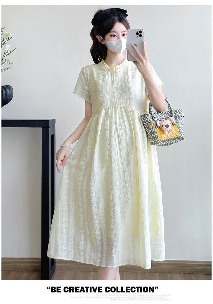 2026 Summer Korean Maternity Midi Dress: Simple, Fashionable, Loose, Plus Size, Slimming