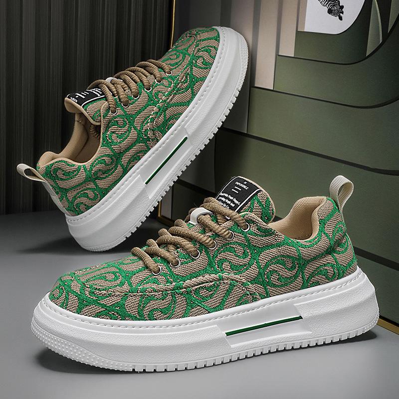 Men's shoes summer 2025 new breathable canvas shoes color matching versatile height increase sports and leisure low-top men's trendy shoes