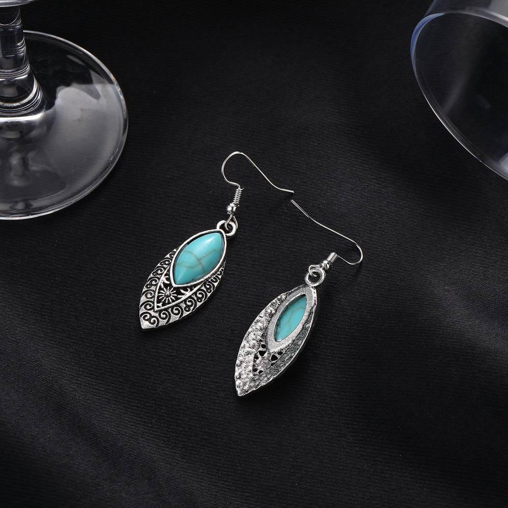 Earrings Vintage Bohemian Turquoise Oval Carved Hollow Earrings Earrings Women