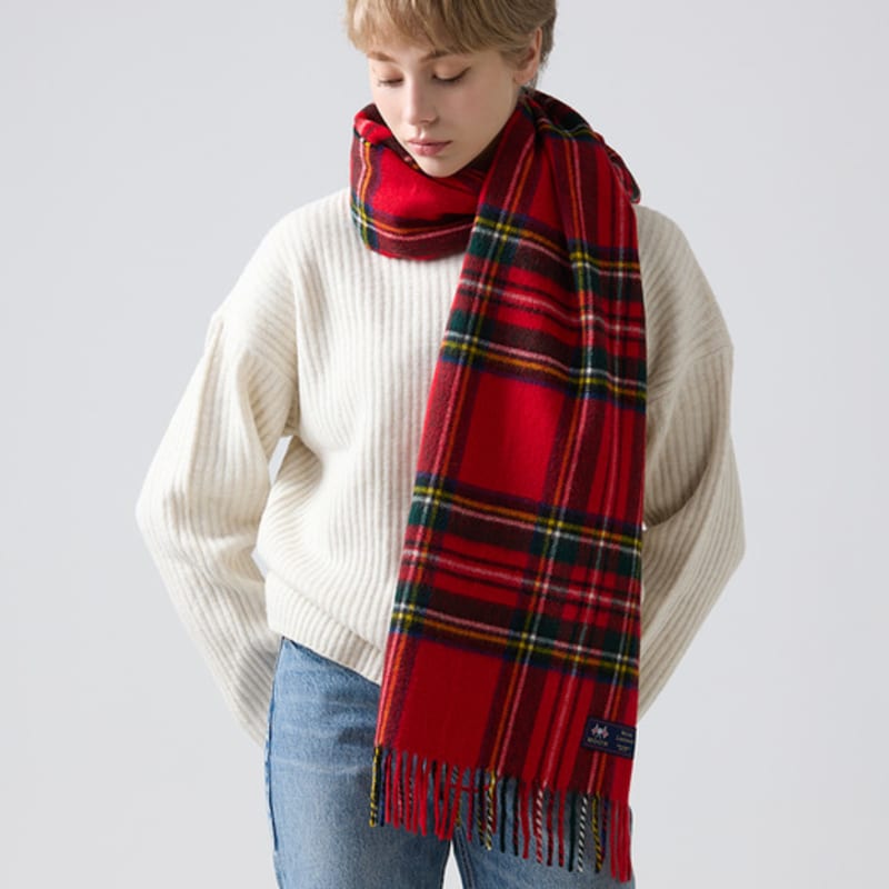 ABRAHAM MOON Merino Wool Shawl Muffler 50cm - Royal Stuart