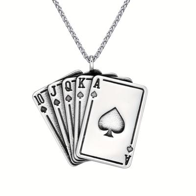 Spades K Mens Necklace Tone Poker Skull Pendant for Male Casino Fortune Playing Card