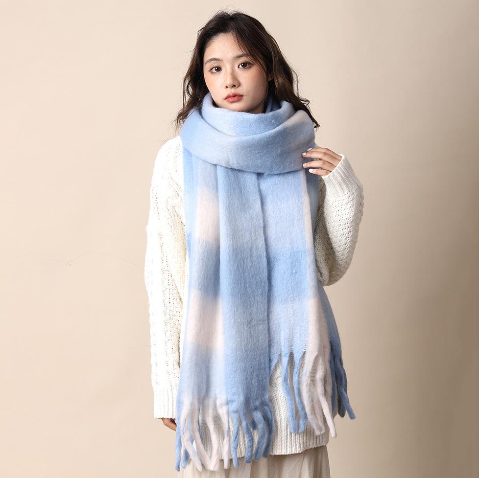Scarf women's autumn and winter new plaid thickened shawl high-end atmosphere warm scarf