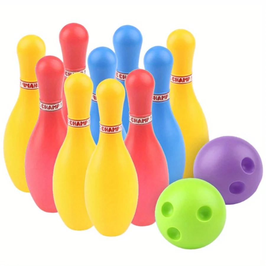 12pcs/set Mini Plastic Bowling Set 10 Pins 2 Balls Beginner Friendly Indoor Outdoor Sports Game Fun Party Activity Great JXB