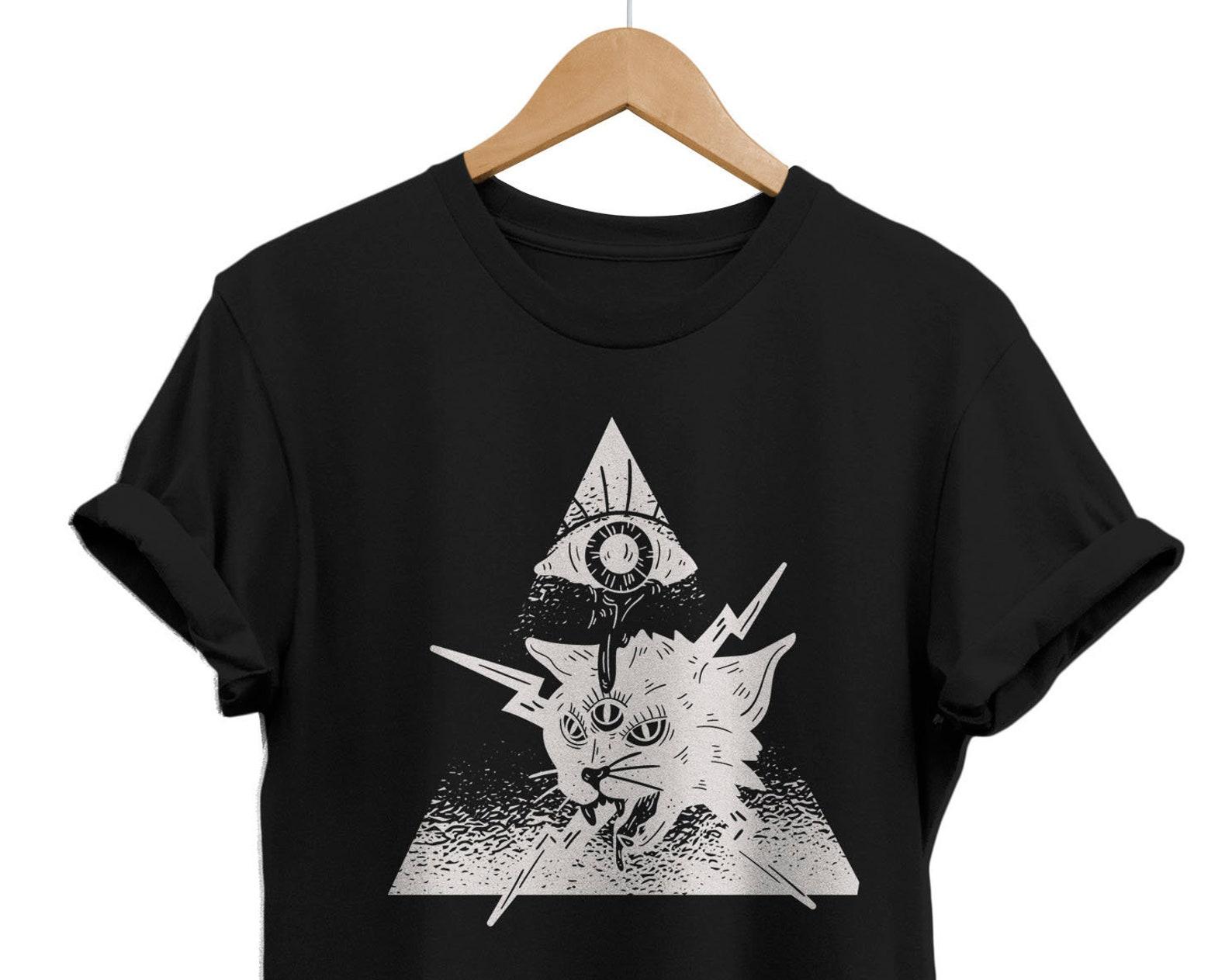 Occult Cat Eye Graphic T-Shirt, Dark Goth Fashion L