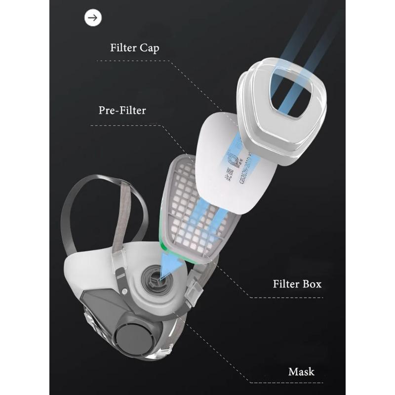 7-In-1 6200 Dust  Half Face Reusable Respirator Dual Filters P-A-1 Safety Glasses For Painting Spraying Work Protection