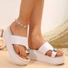 Fashion Chunky Platform Big Rhinestone Clip Toe Sandals Women Summer 2025 High Wedge Heels Black Glitter Slides Woman Hemp Sandalias 43