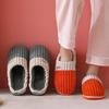 Cozy Striped Cotton Slippers for Men & Women - Indoor Furry Warmth in Plus Sizes