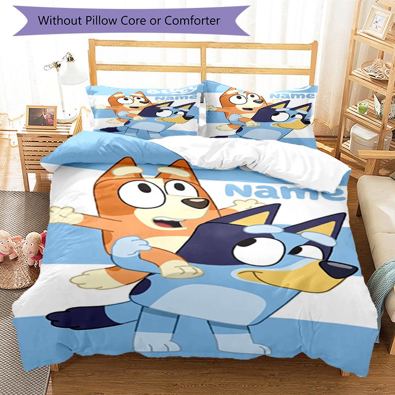 3Pcs Custom Name Bluey Bedding Set Duvet Cover Closure Includes 1Duvet Cover 2Pillowcases Soft And Comfortable For All Seasons
