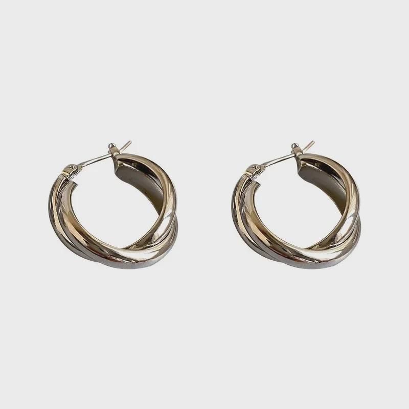 High-End European & American Niche Metal Cross Hoop Earrings for Women