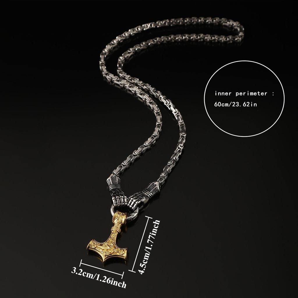 Popular Viking Fist Hammer Pendant Necklace with King Chain - Retro and Bold Design