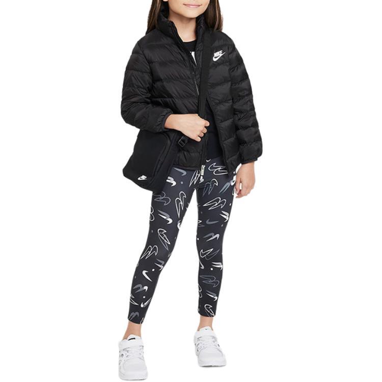 Nike Kids' Top Solid Color Print Zippers Thickened Fleece Lined Thermal Black Kids' (Unisex) Padded Jackets FB0061 010