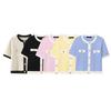 Women's European/American Color Block Knit Top, Round Neck, Short Sleeve, Autumn Collection.