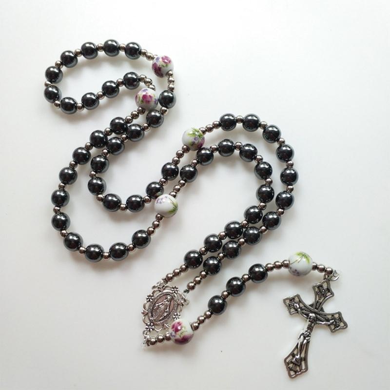 Vintage Religiöse Katholische Kreuz Rosenkranz Halskette Perlen Heilige Figur Jesus Hängen Anhänger Jesus Rosenkranz Halskette Für Frauen Männer
